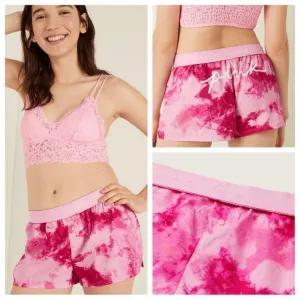Vs Victorias Secret Pink Flannel Sleep Boxy Short Shortie Pink Daisy Tie Dye S