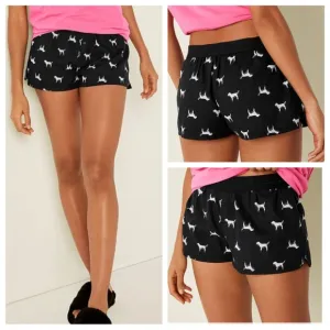 Vs Victorias Secret Pink Flannel Sleep Boxy Short Shortie Pure Black Dogs S