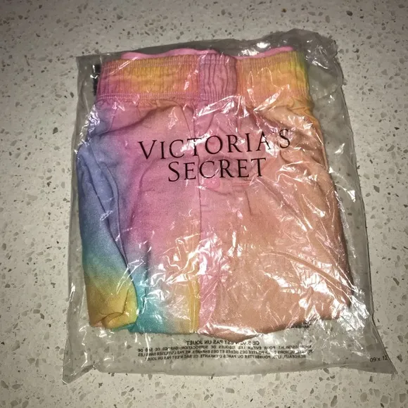 Vs Victorias Secret Pink Flannel Sleep Boxy Short Shortie Rainbow Tie Dye M