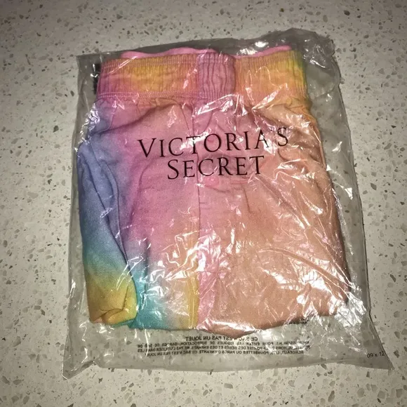 Vs Victorias Secret Pink Flannel Sleep Boxy Short Shortie Rainbow Tie Dye S