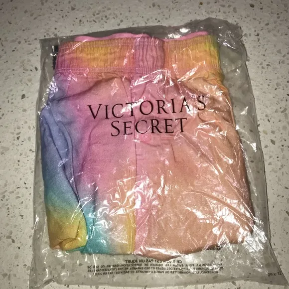 Vs Victorias Secret Pink Flannel Sleep Boxy Short Shortie Rainbow Tie Dye XL