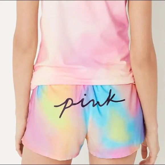 Vs Victorias Secret Pink Flannel Sleep Boxy Short Shortie Rainbow Tie Dye XL