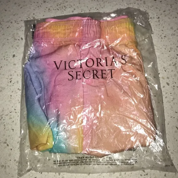 Vs Victorias Secret Pink Flannel Sleep Boxy Short Shortie Rainbow Tie Dye XS