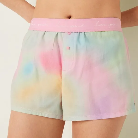 Vs Victorias Secret Pink Flannel Sleep Boxy Short Shortie Sky Tie Dye L