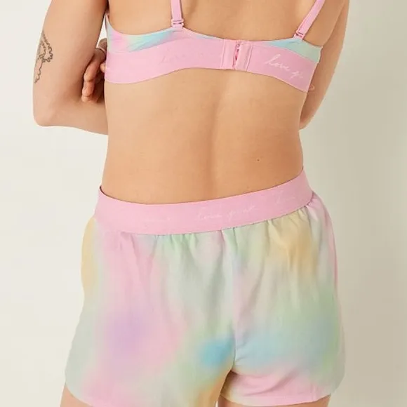 Vs Victorias Secret Pink Flannel Sleep Boxy Short Shortie Sky Tie Dye L