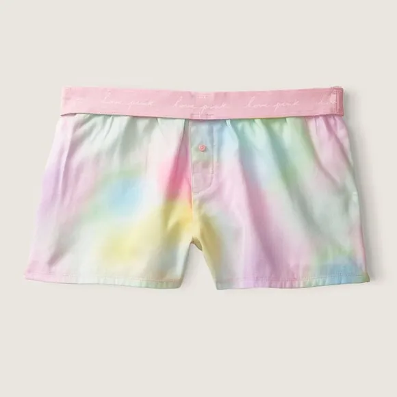 Vs Victorias Secret Pink Flannel Sleep Boxy Short Shortie Sky Tie Dye L