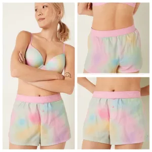 Vs Victorias Secret Pink Flannel Sleep Boxy Short Shortie Sky Tie Dye S