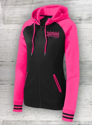 Walleye Tuff Mericana Neon Pink/Black Ladies Sport-Wick® Varsity Fleece Full-Zip Hooded Jacket