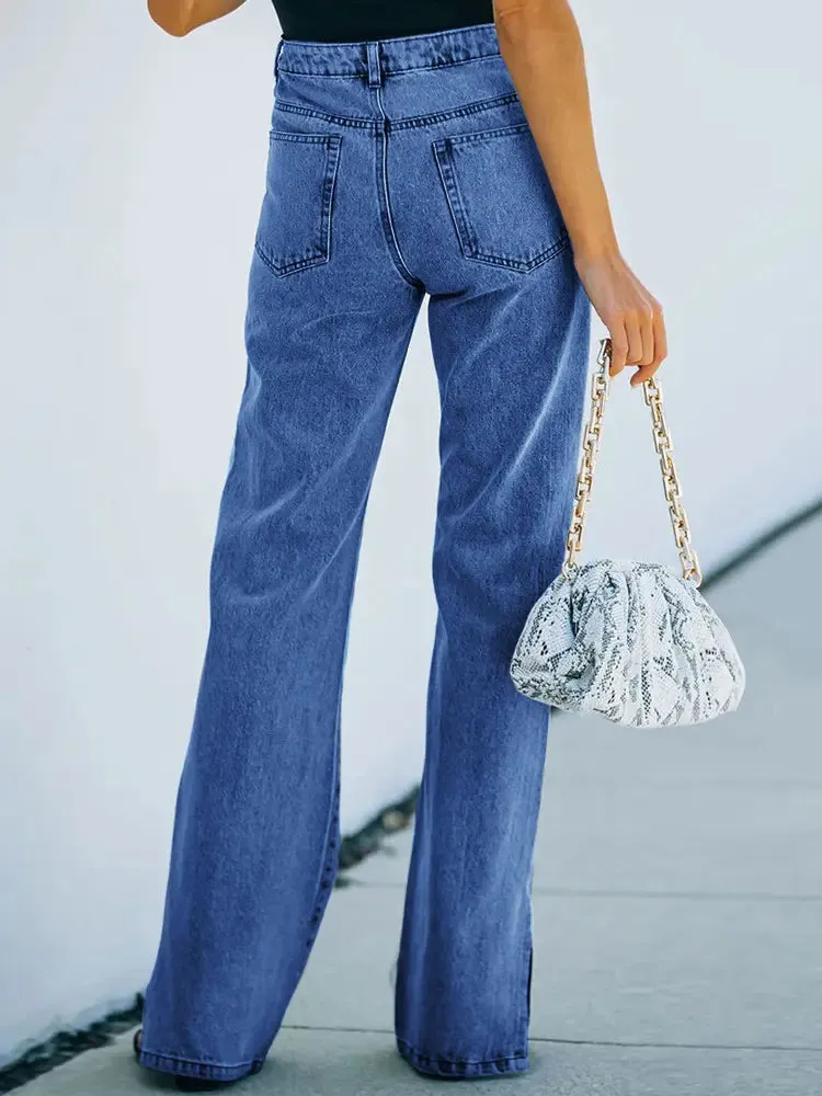 Washed Split-Hem Denim Pants