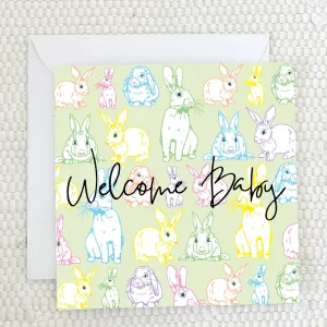 'Welcome Baby' Green Greeting Card