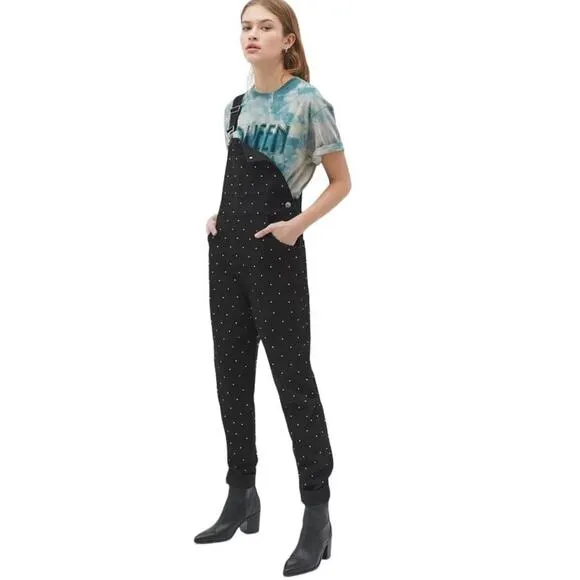 WEWOREWHAT Basic Crystal Embellished Black Overalls NEW Size Small
