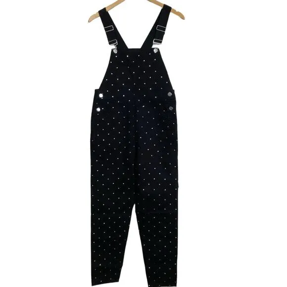 WEWOREWHAT Basic Crystal Embellished Black Overalls NEW Size Small