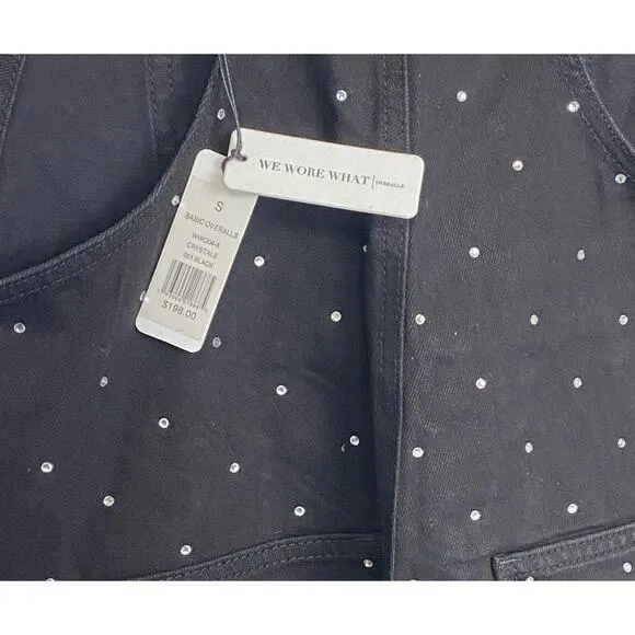 WEWOREWHAT Basic Crystal Embellished Black Overalls NEW Size Small