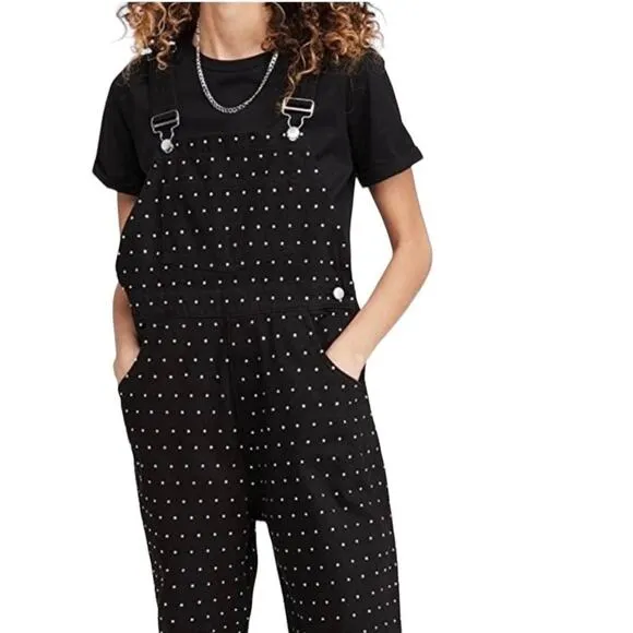 WEWOREWHAT Basic Crystal Embellished Black Overalls NEW Size Small