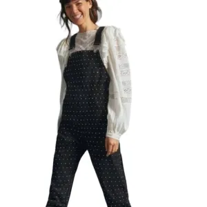WEWOREWHAT Basic Crystal Embellished Black Overalls NEW Size Small
