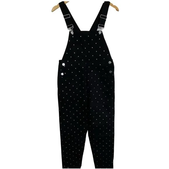 WEWOREWHAT Basic Crystal Embellished Black Overalls NEW Size Small