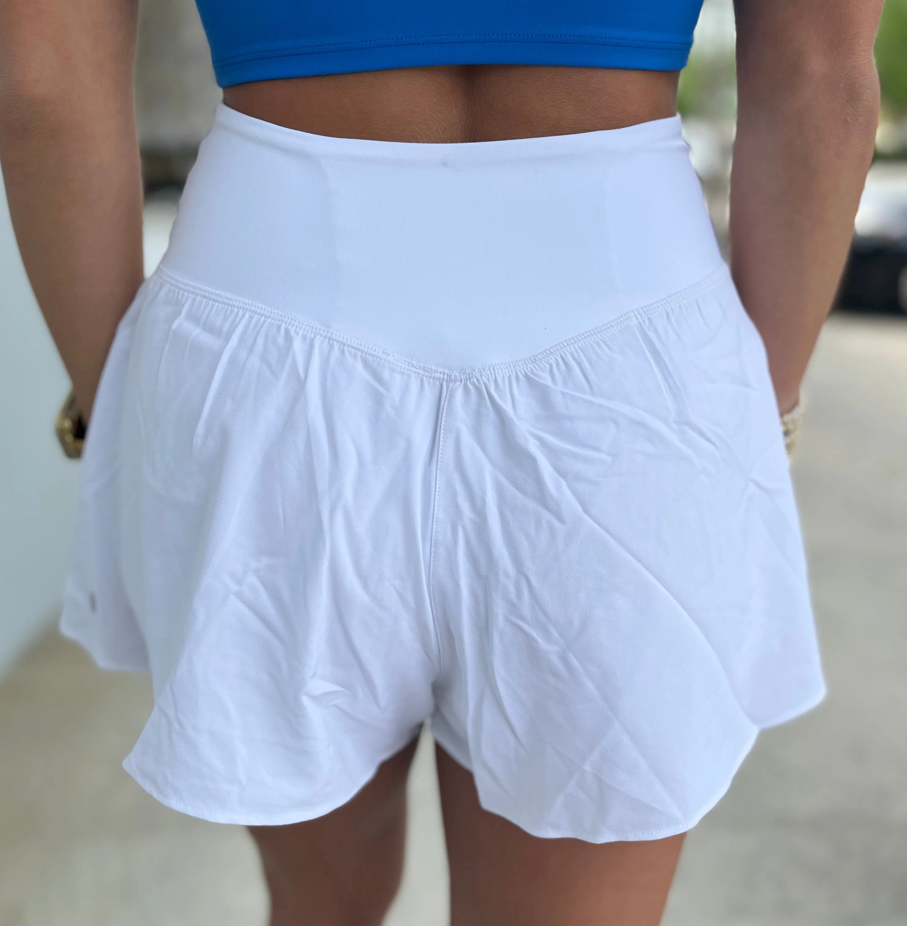 White 2 in 1 Flowy High Waisted Shorts-V Cross Waist