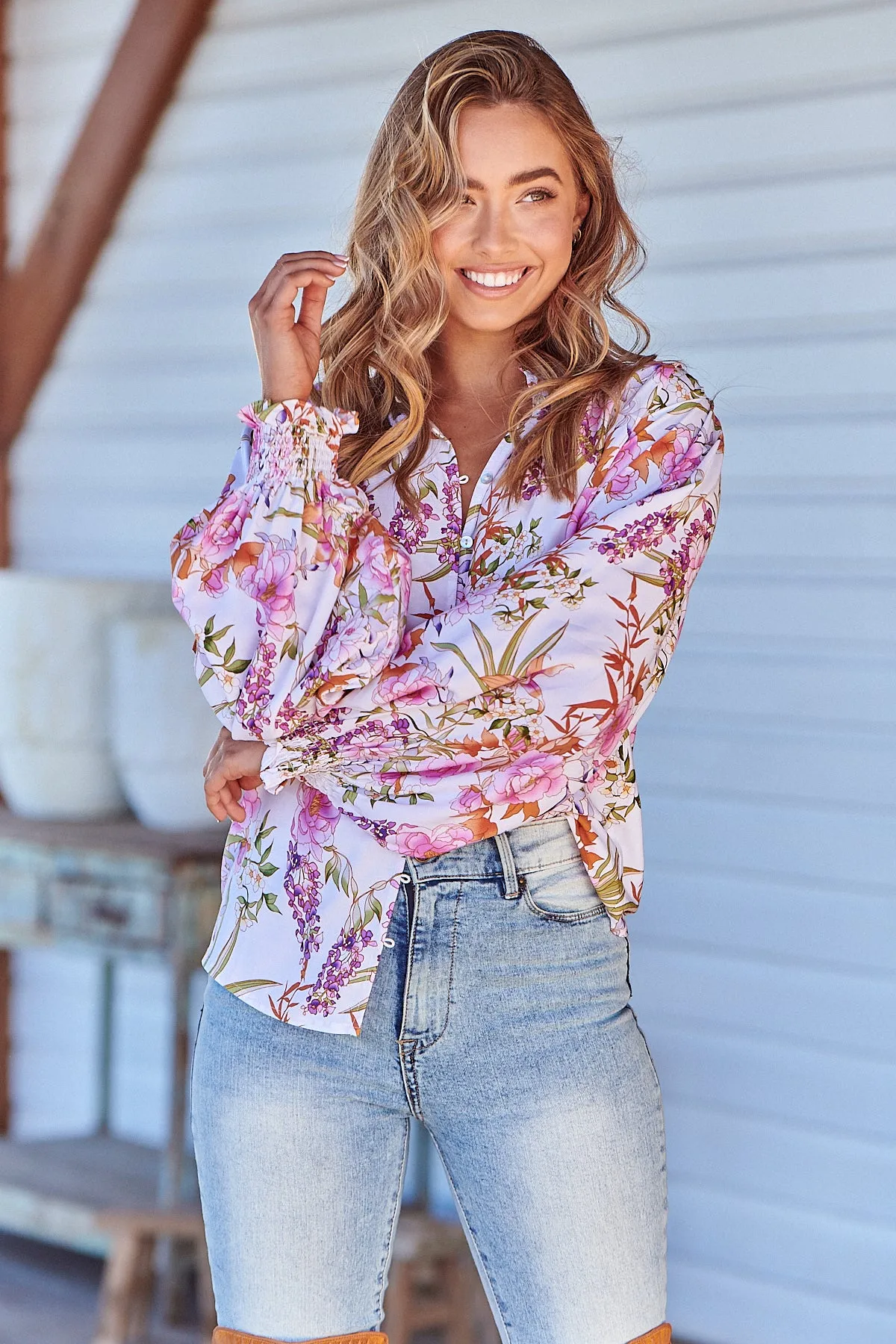 White Acadia Print Danni Blouse