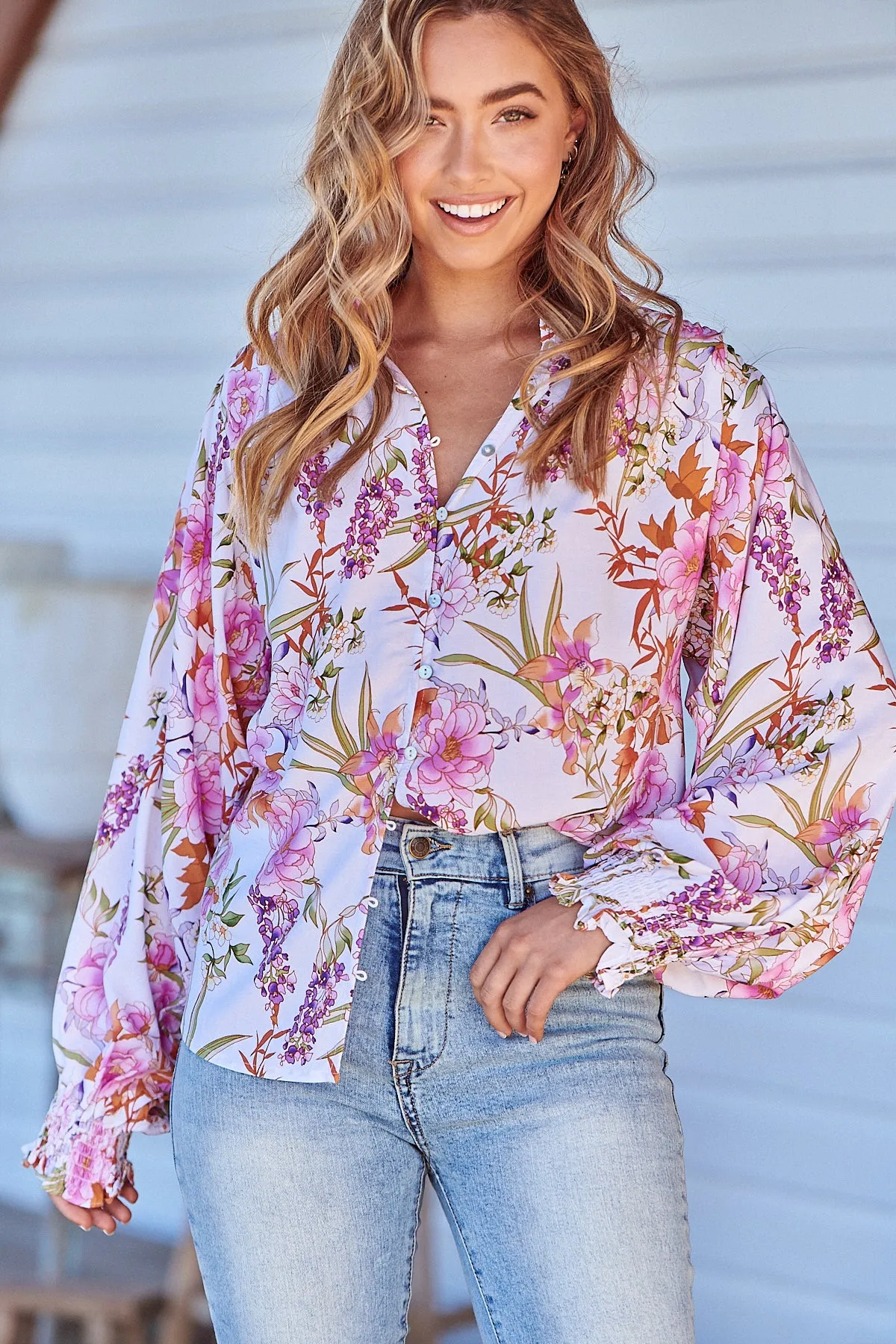 White Acadia Print Danni Blouse