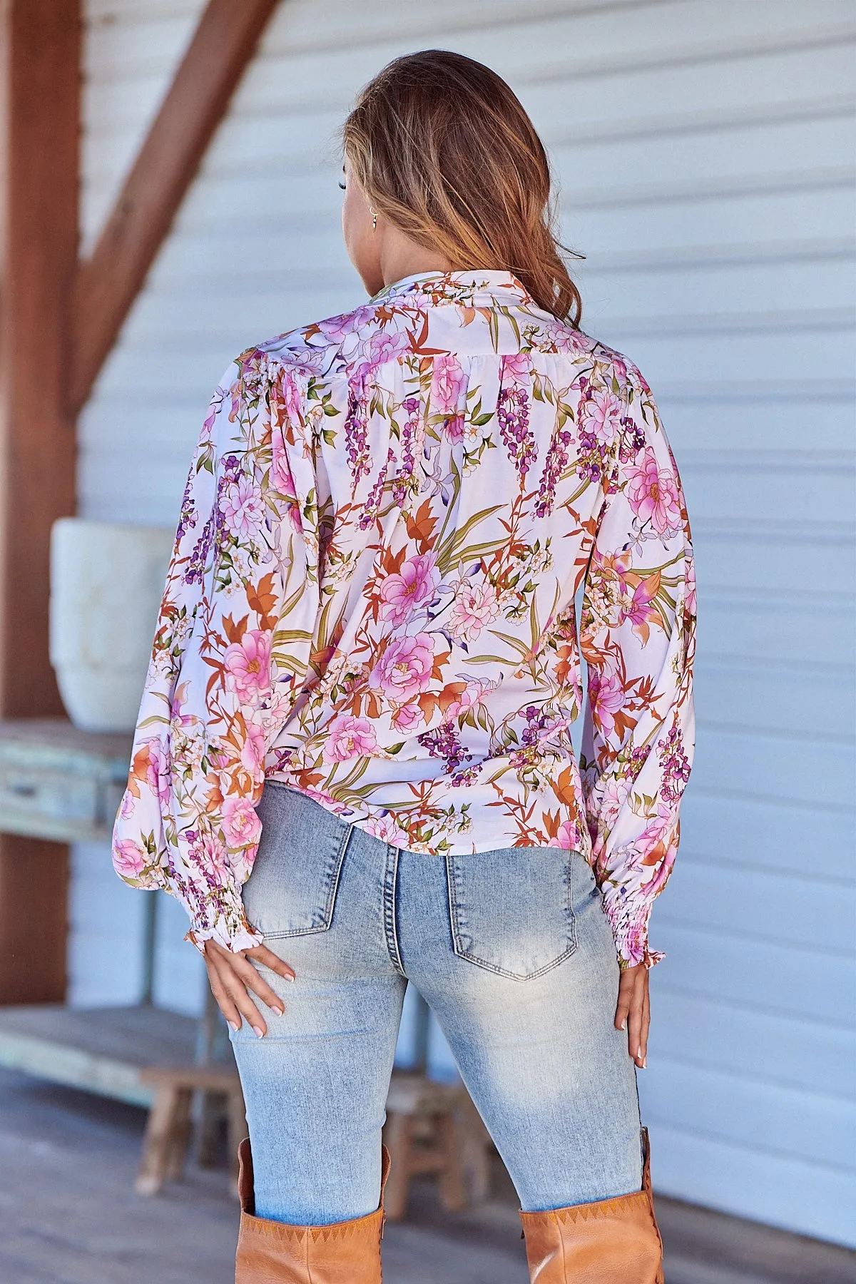 White Acadia Print Danni Blouse
