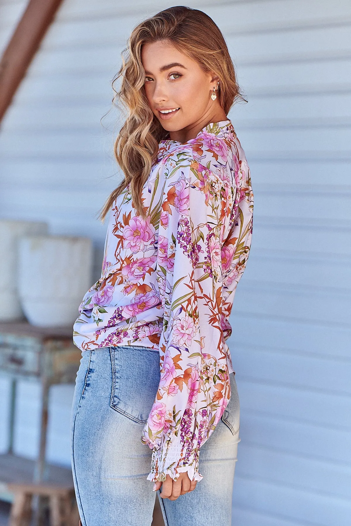 White Acadia Print Danni Blouse