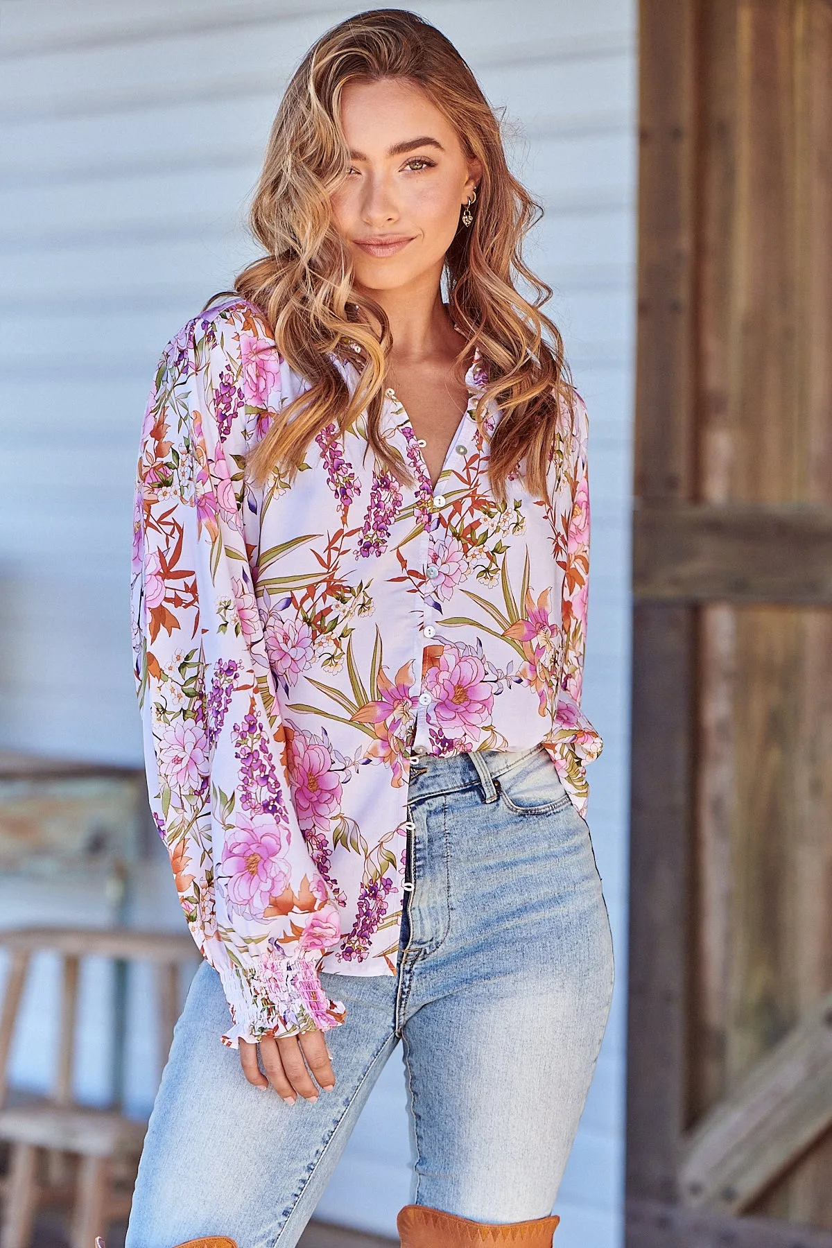 White Acadia Print Danni Blouse