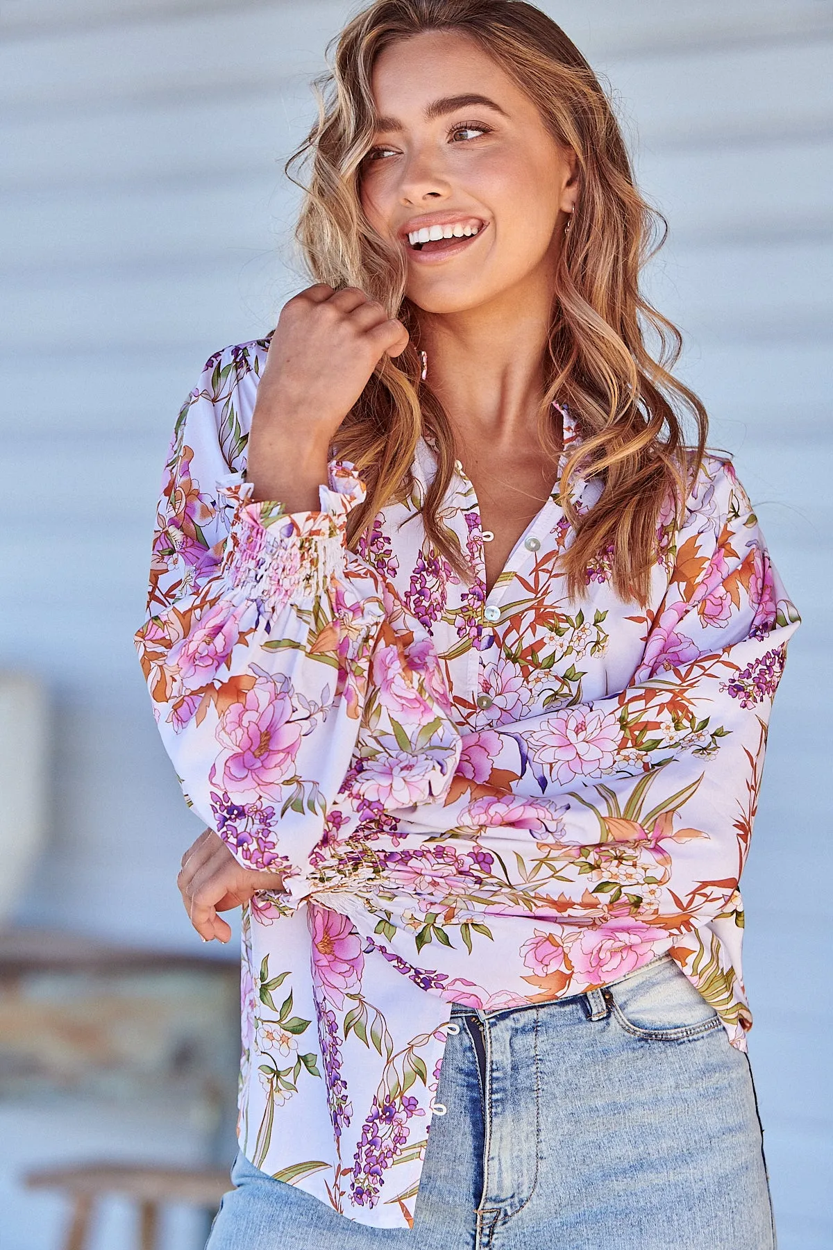 White Acadia Print Danni Blouse