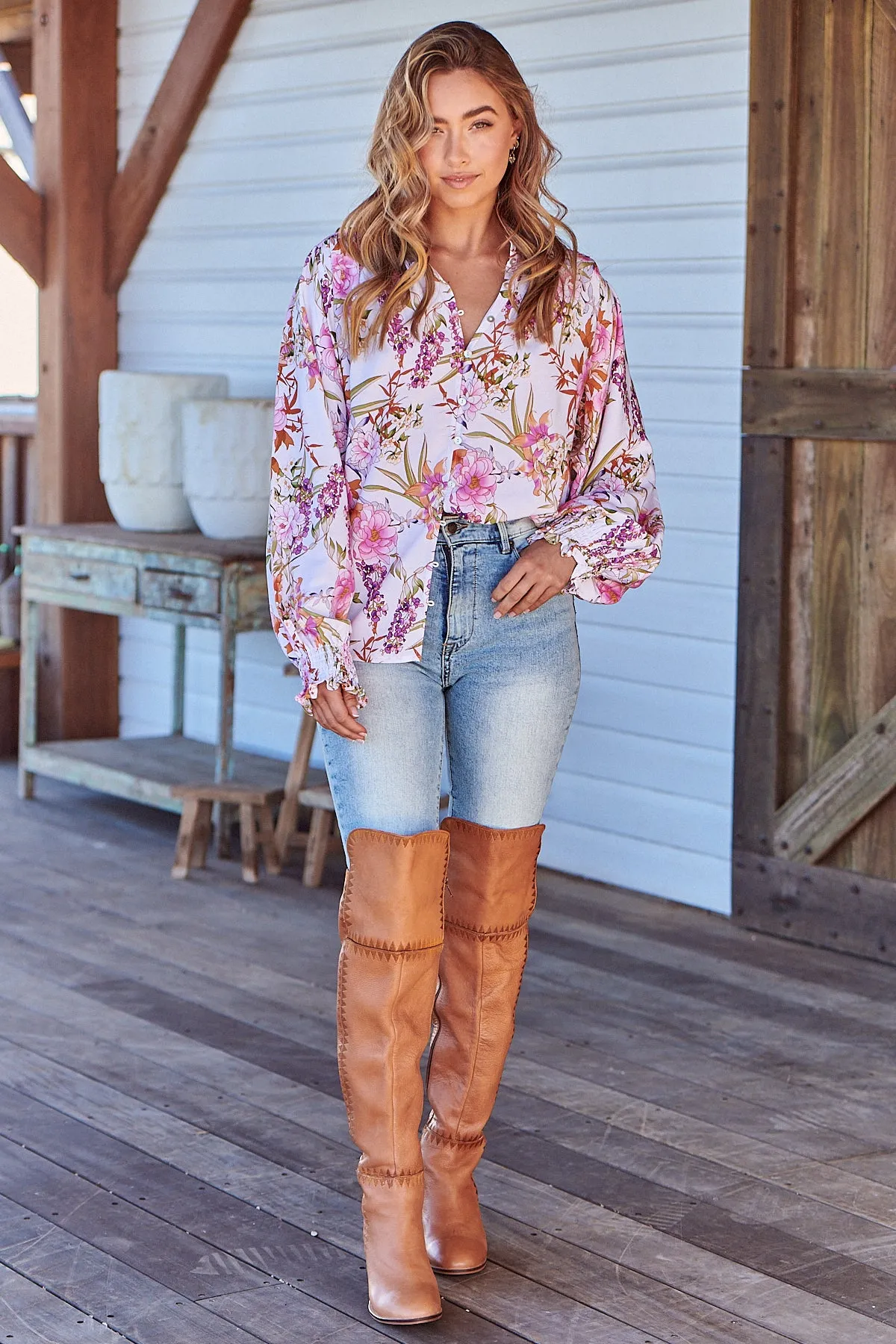 White Acadia Print Danni Blouse