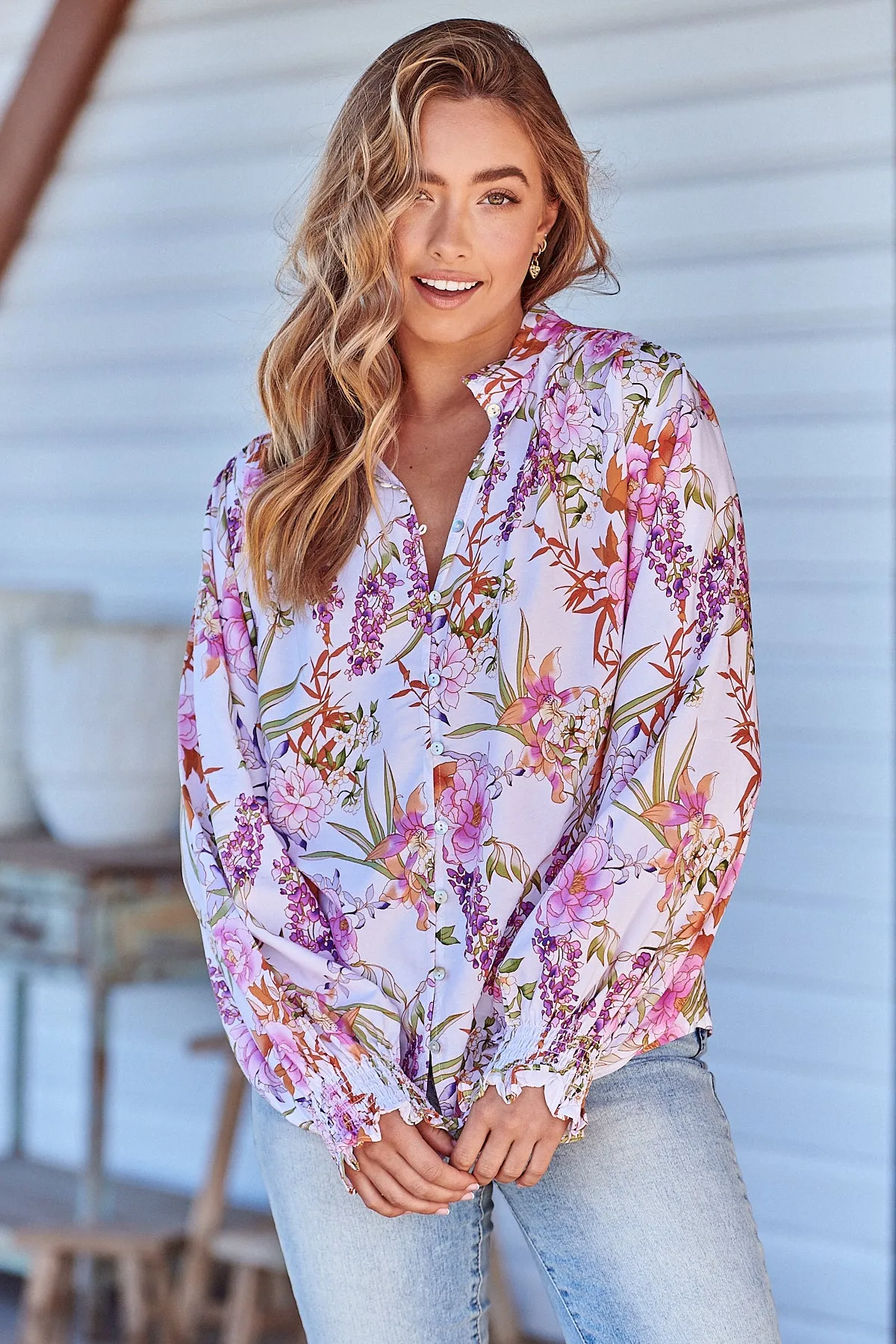 White Acadia Print Danni Blouse