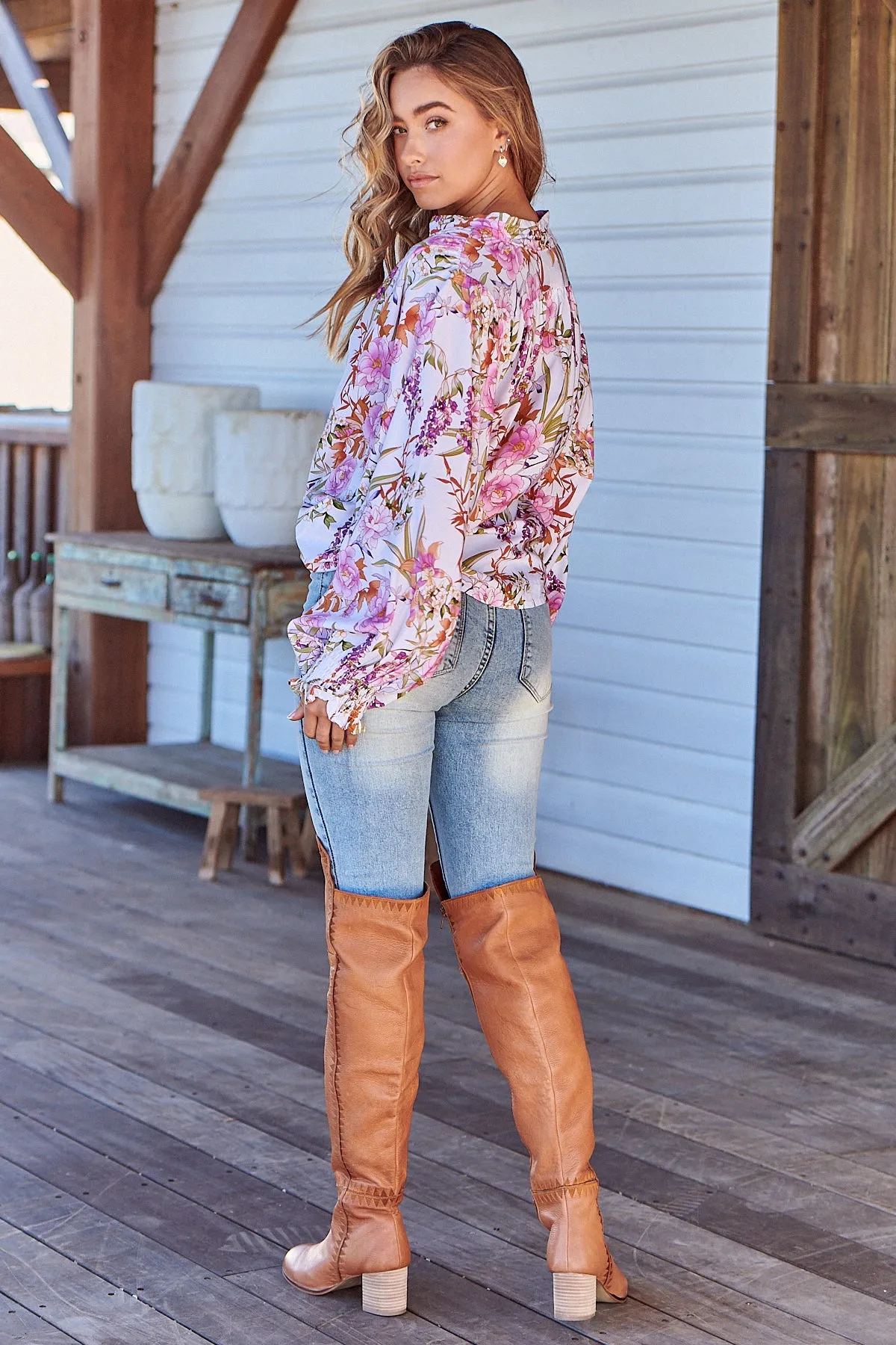 White Acadia Print Danni Blouse