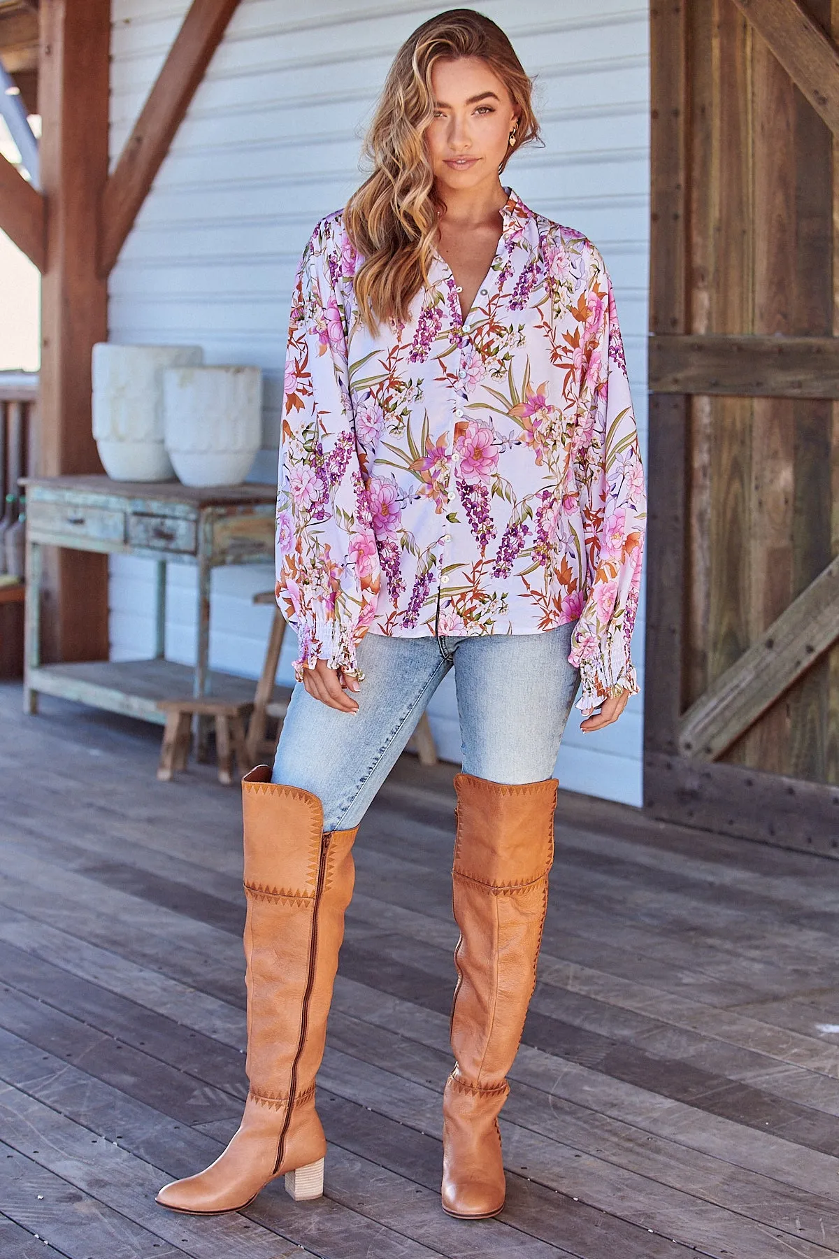 White Acadia Print Danni Blouse