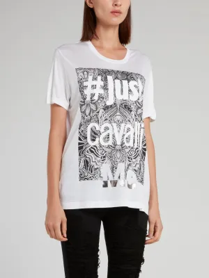 White Doodle Print T-Shirt