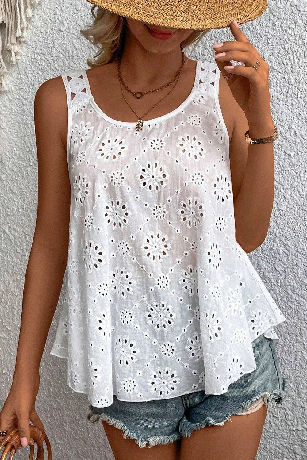 White Eyelet Embroidery Tank Top