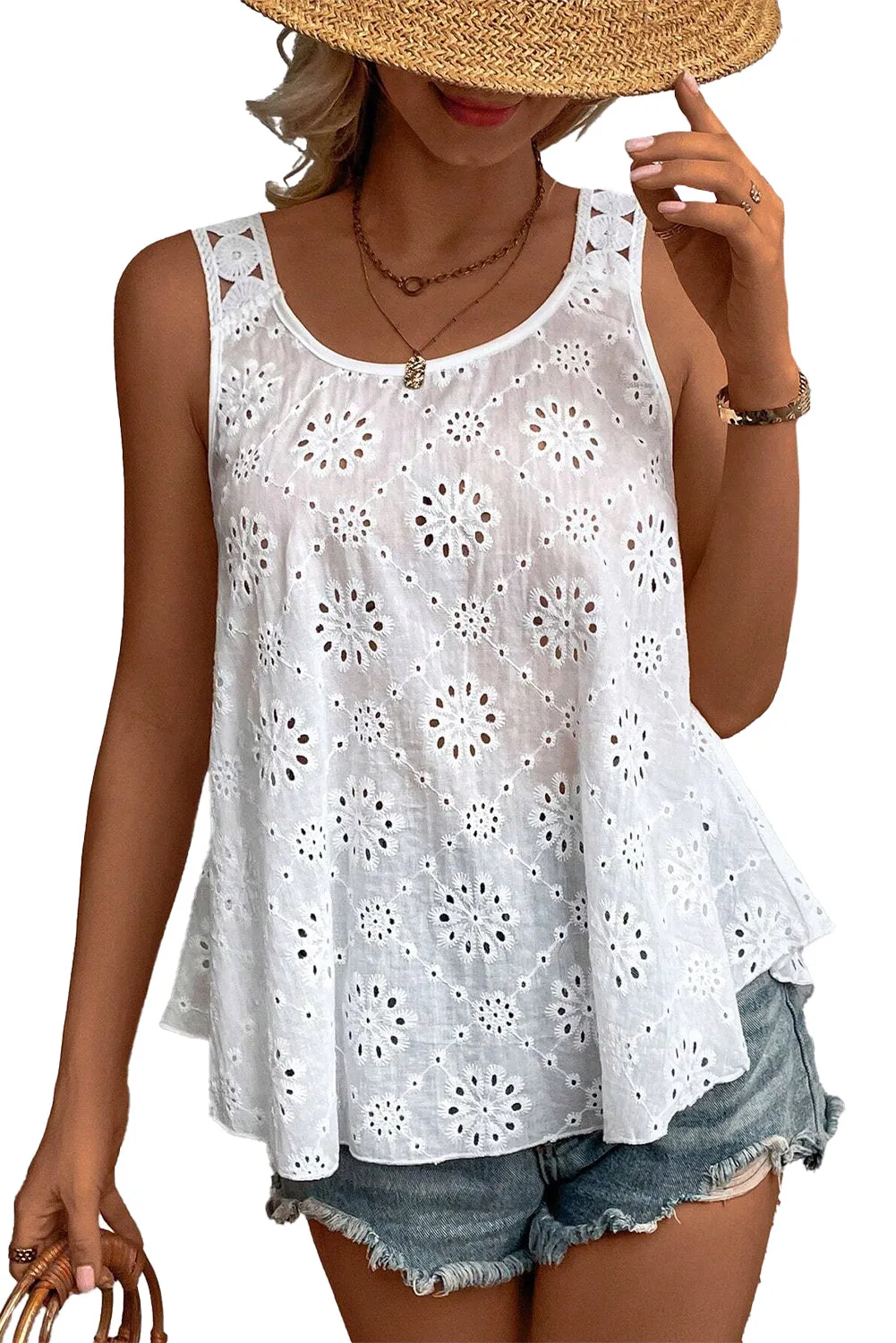 White Eyelet Embroidery Tank Top