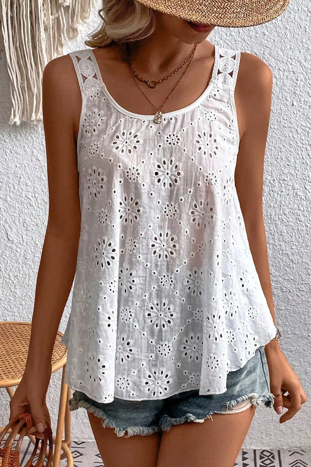 White Eyelet Embroidery Tank Top