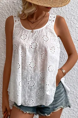 White Eyelet Embroidery Tank Top
