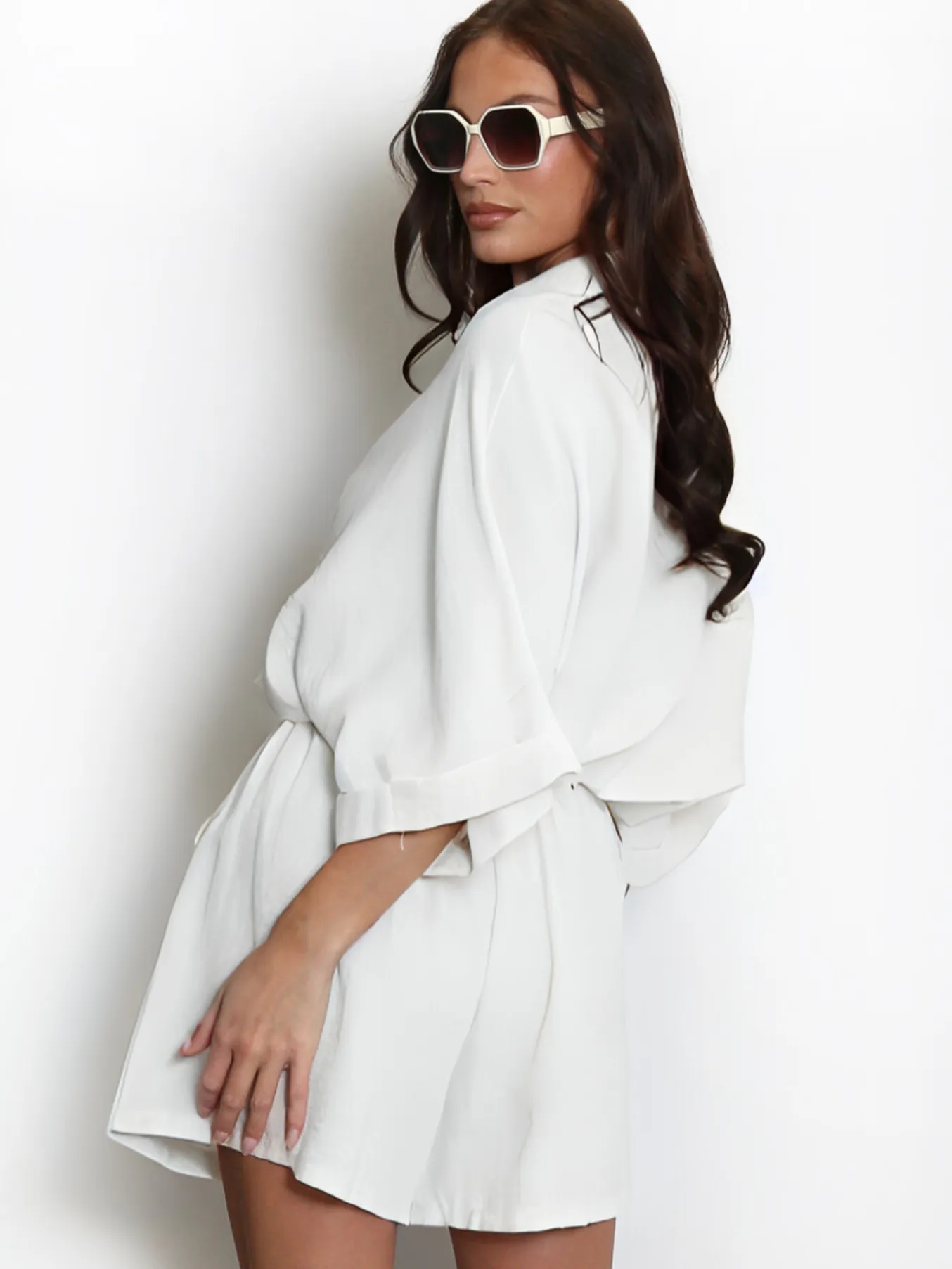 White Linen Look Shorts Set
