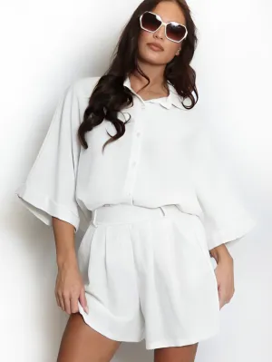 White Linen Look Shorts Set