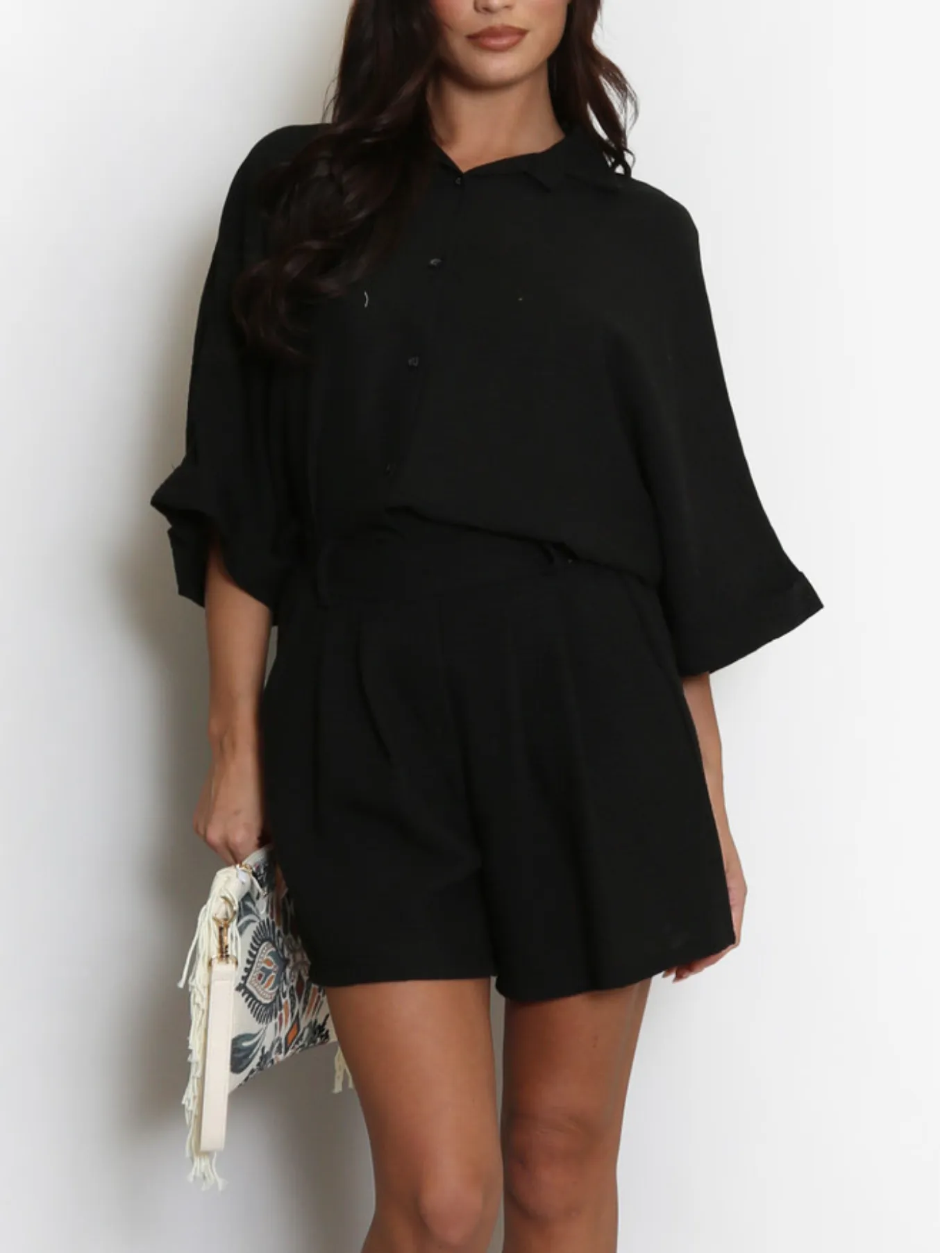 White Linen Look Shorts Set