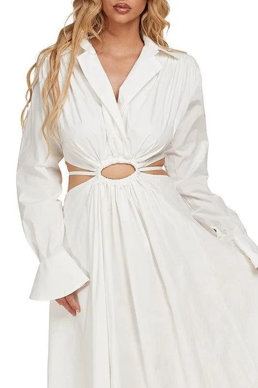WHITE MAXI DRESS WITH OPEN SIDES DETAIL