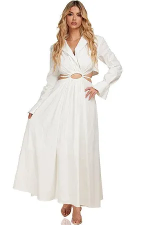 WHITE MAXI DRESS WITH OPEN SIDES DETAIL