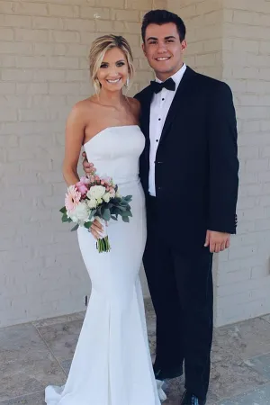 White Mermaid Strapless Simple Wedding Dresses, Summer Wedding Dresses, MW519