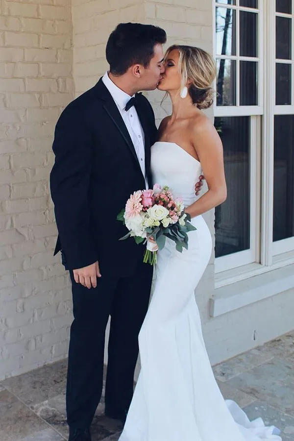 White Mermaid Strapless Simple Wedding Dresses, Summer Wedding Dresses, MW519