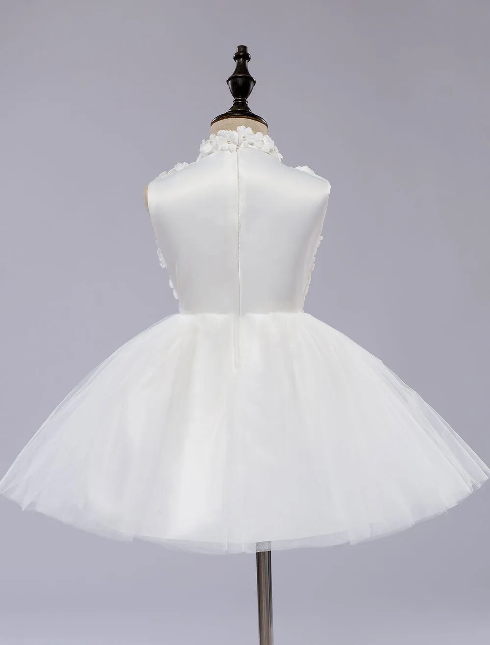 White Pageant Tutu Dress With Lace Flower Applique flower girl dress