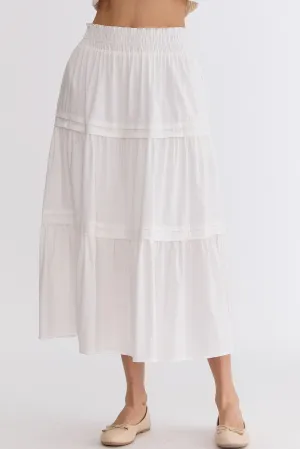 White Smocked Midi Skirt