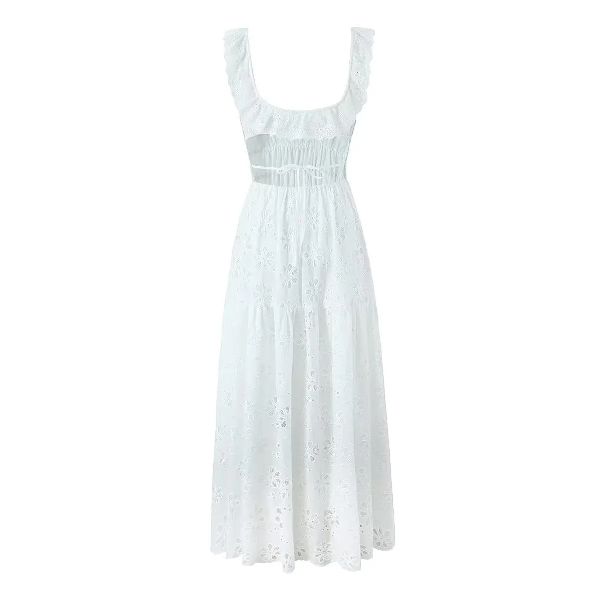 White Square Neck Backless Dress