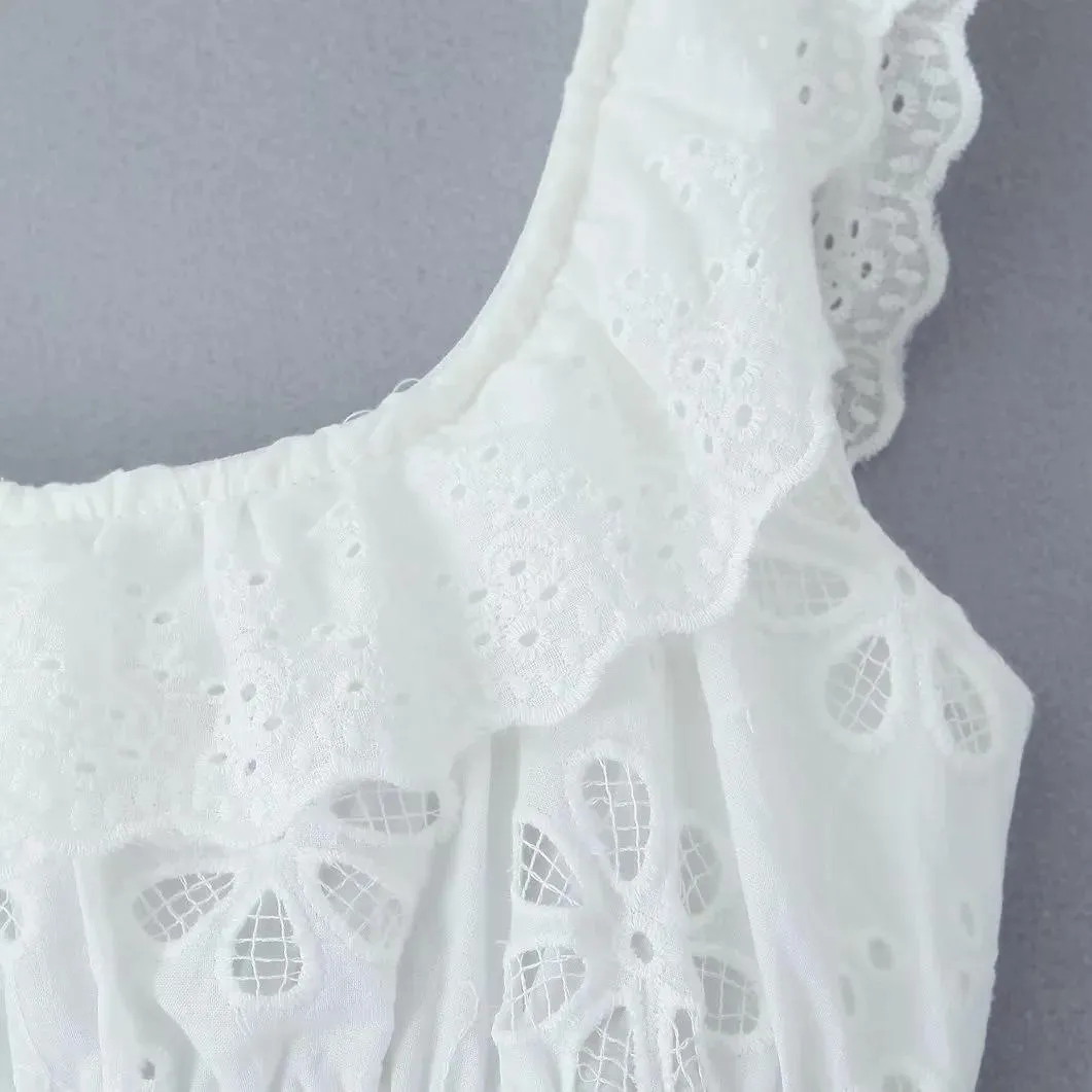 White Square Neck Backless Dress