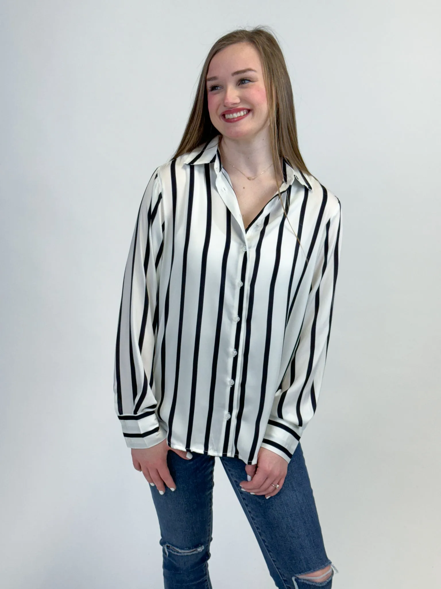 White/Navy Textured Blouse