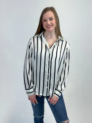 White/Navy Textured Blouse