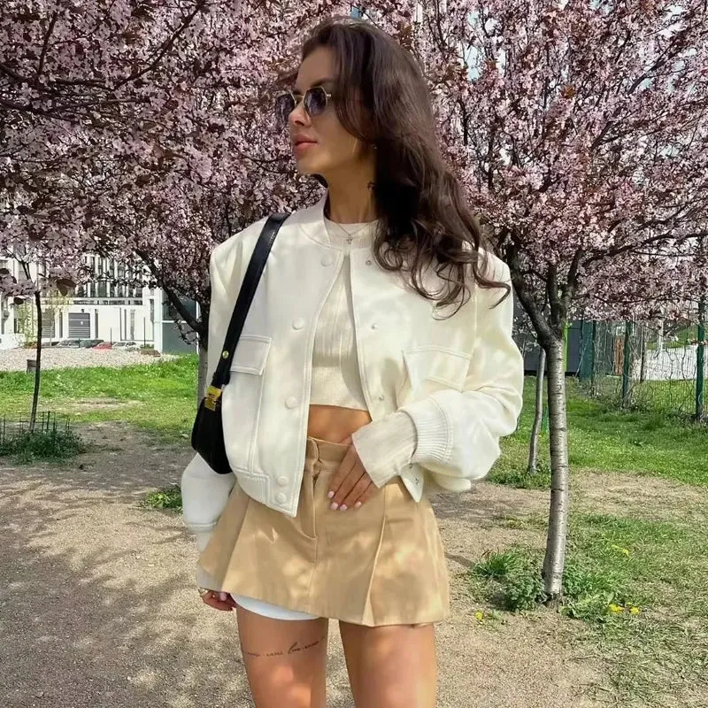 Woman Bomber Jacket-Beige